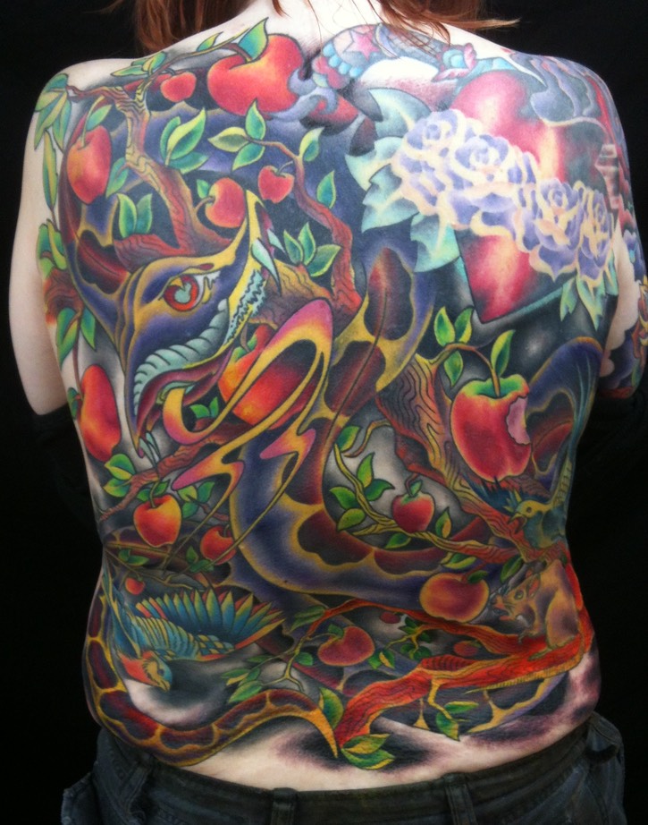  Traditional Snake roses tattoo 