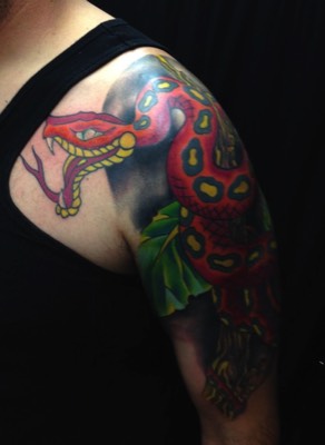  Japanese red snake tattoo 