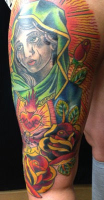  American traditional Virgin Mary tattoo by Brandon Notch 