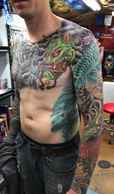  Japanese sleeve & chest panel tattoo 