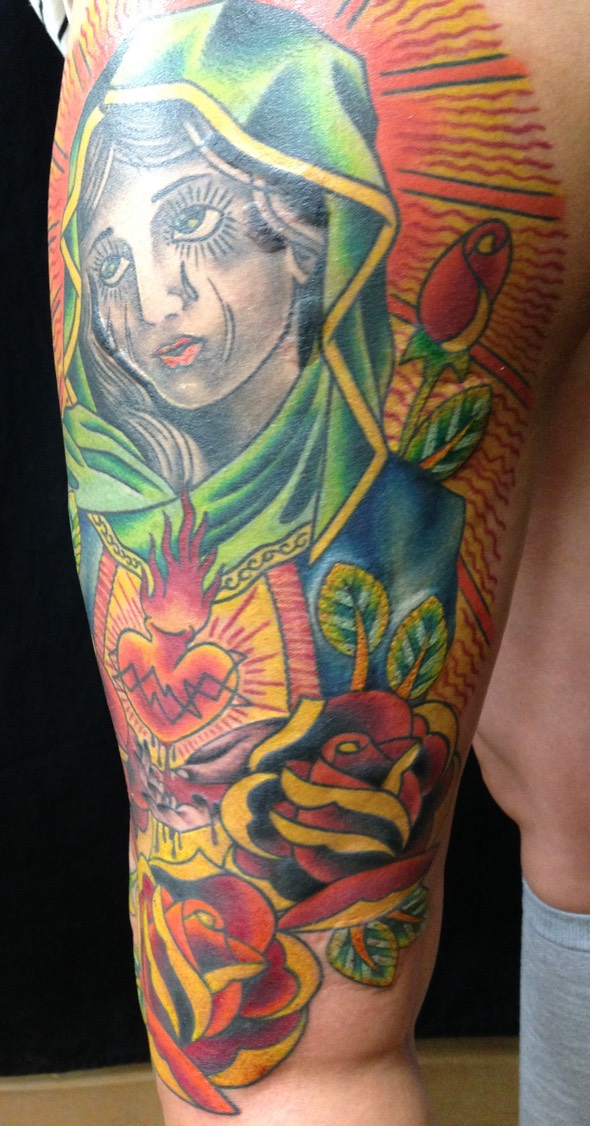  American traditional Virgin Mary tattoo by Brandon Notch 