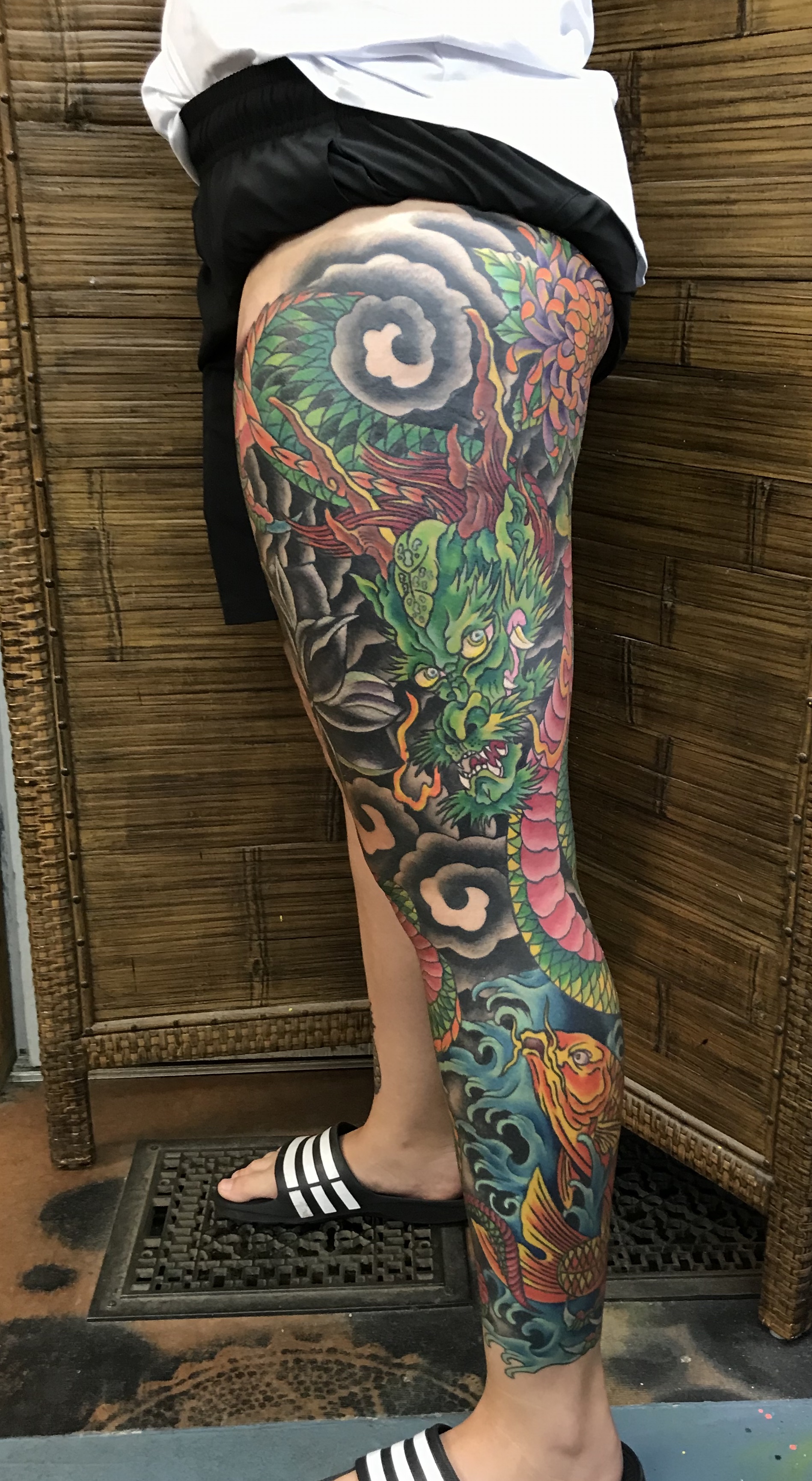  Japanese dragon tattoo leg sleeve 