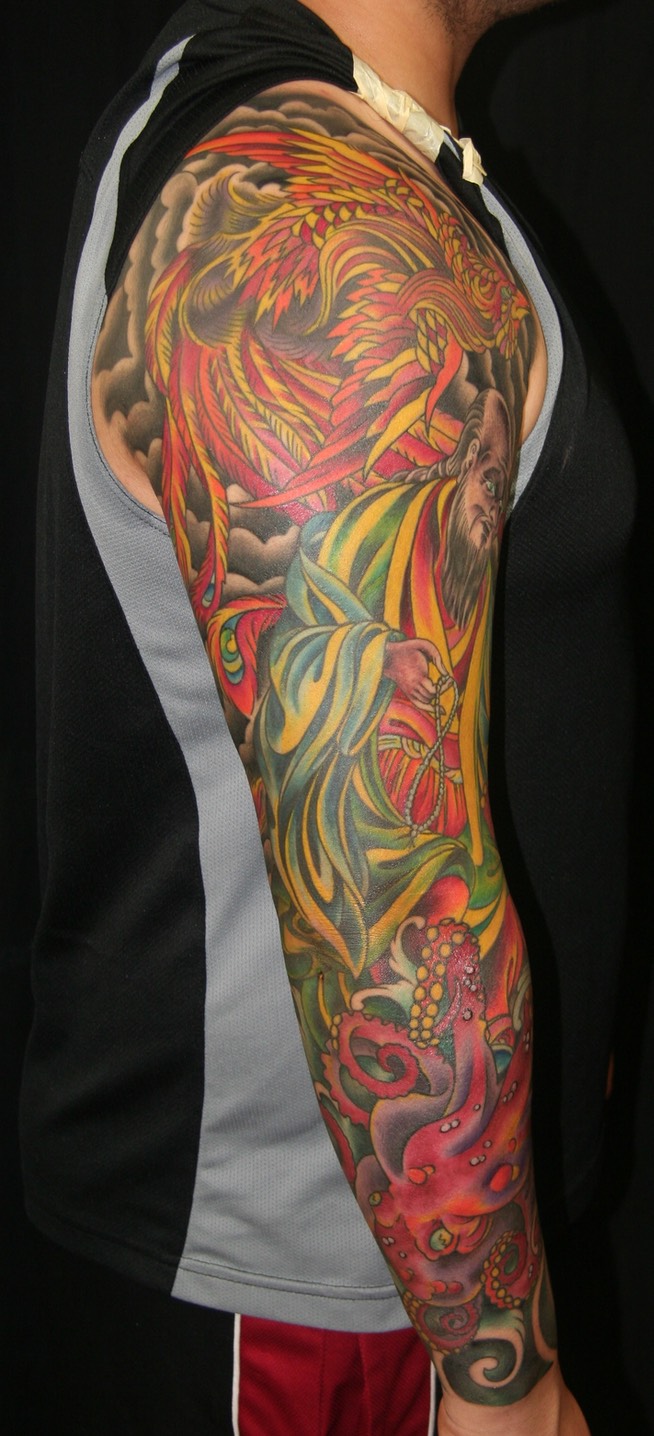  Buddhist monk, octopus, & phoenix sleeve by Brandon Notch 