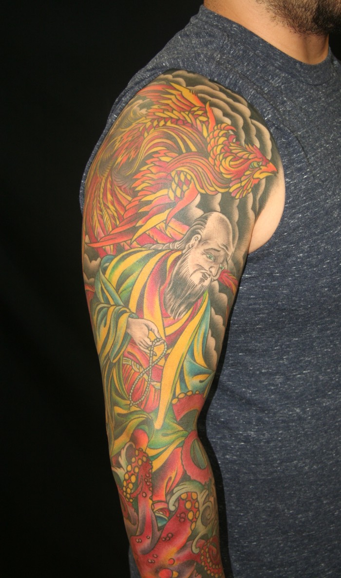  Buddhist monk, octopus, & phoenix sleeve by Brandon Notch 