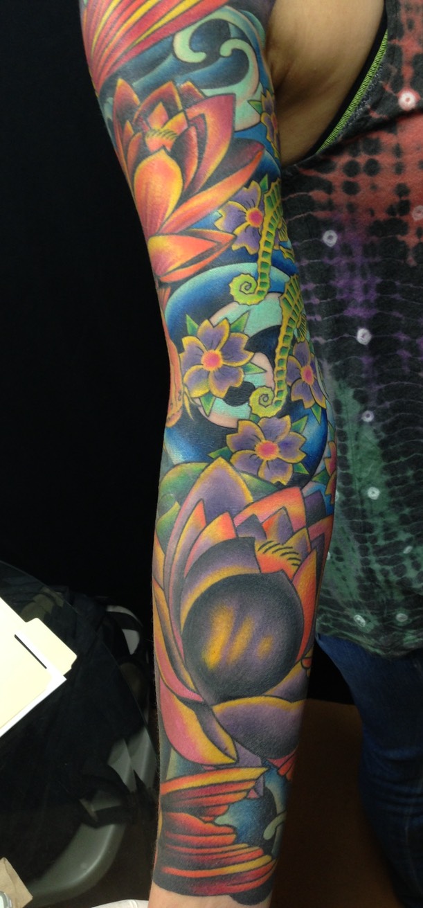  Lotus flower & seahorses sleeve by Brandon Notch 