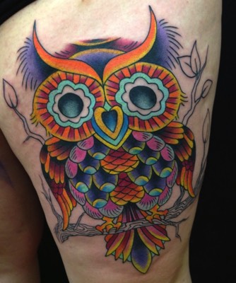  New school owl tattoo 