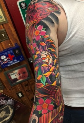  Japanese color spider mum tattoo sleeve 