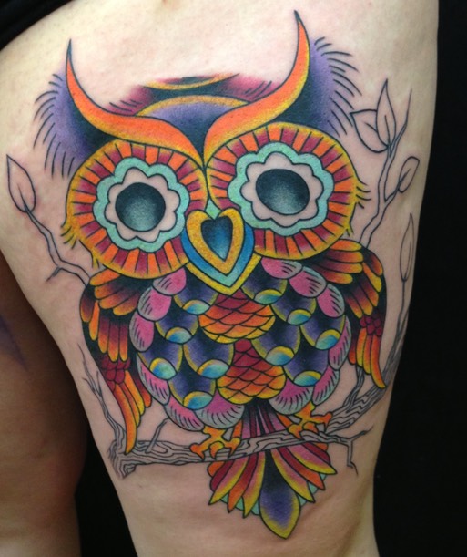  New school owl tattoo 