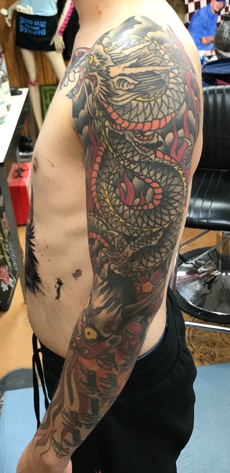  Traditional dragon tattoo sleeve  