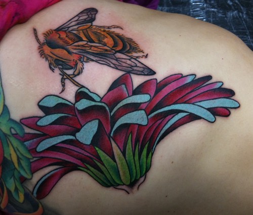  Honey Bee on flower tattoo 