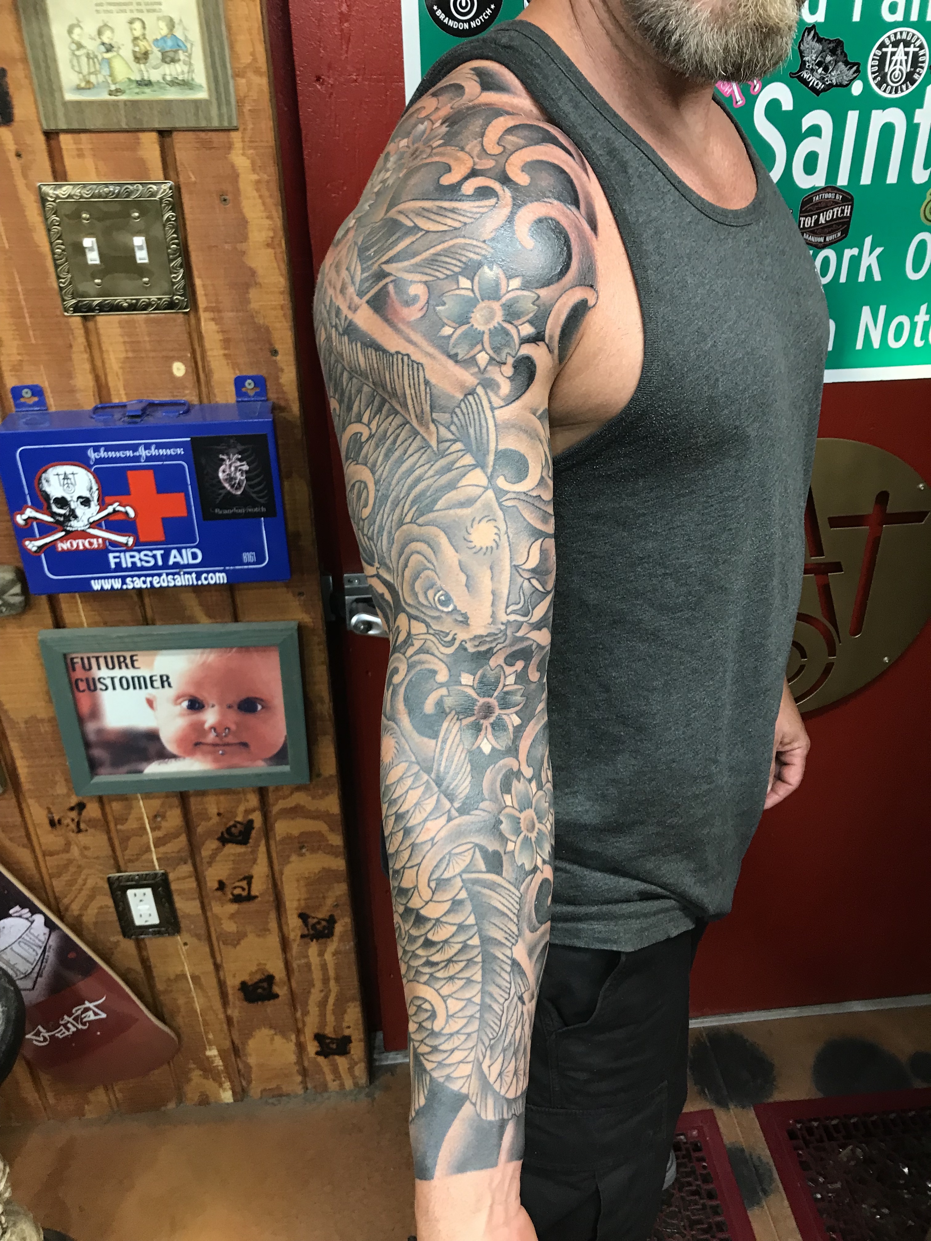  Black & gray Japanese tattoo sleeve 