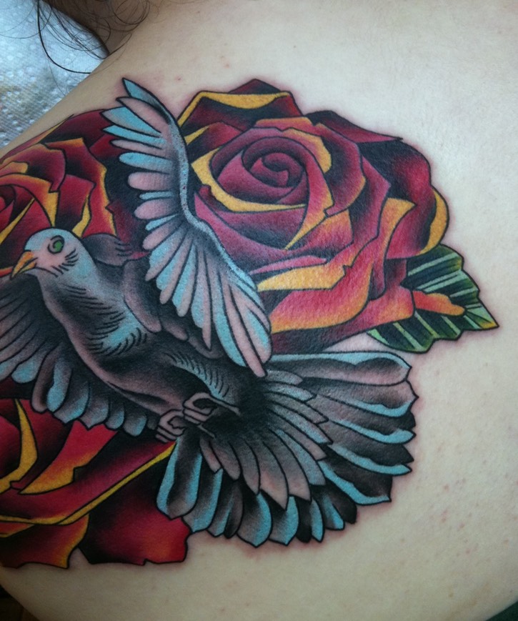  Dove & Roses Tattoo by Brandon Notch 