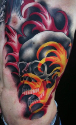  Skull with firewater tattoo  