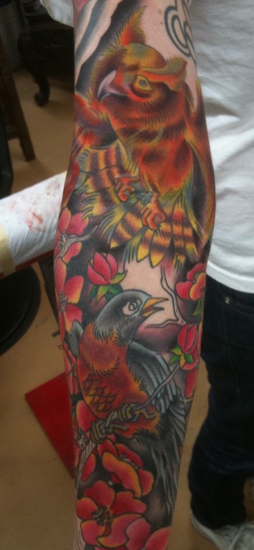  Owl & Bird tattoo by Brandon Notch 