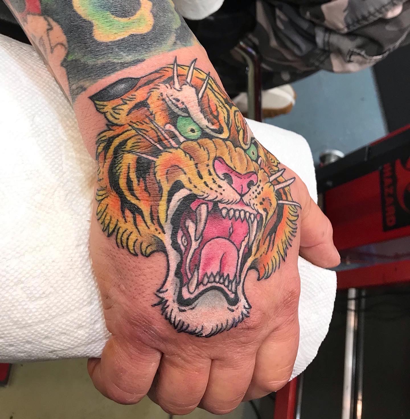  Tiger hand tattoo by Brandon Notch 