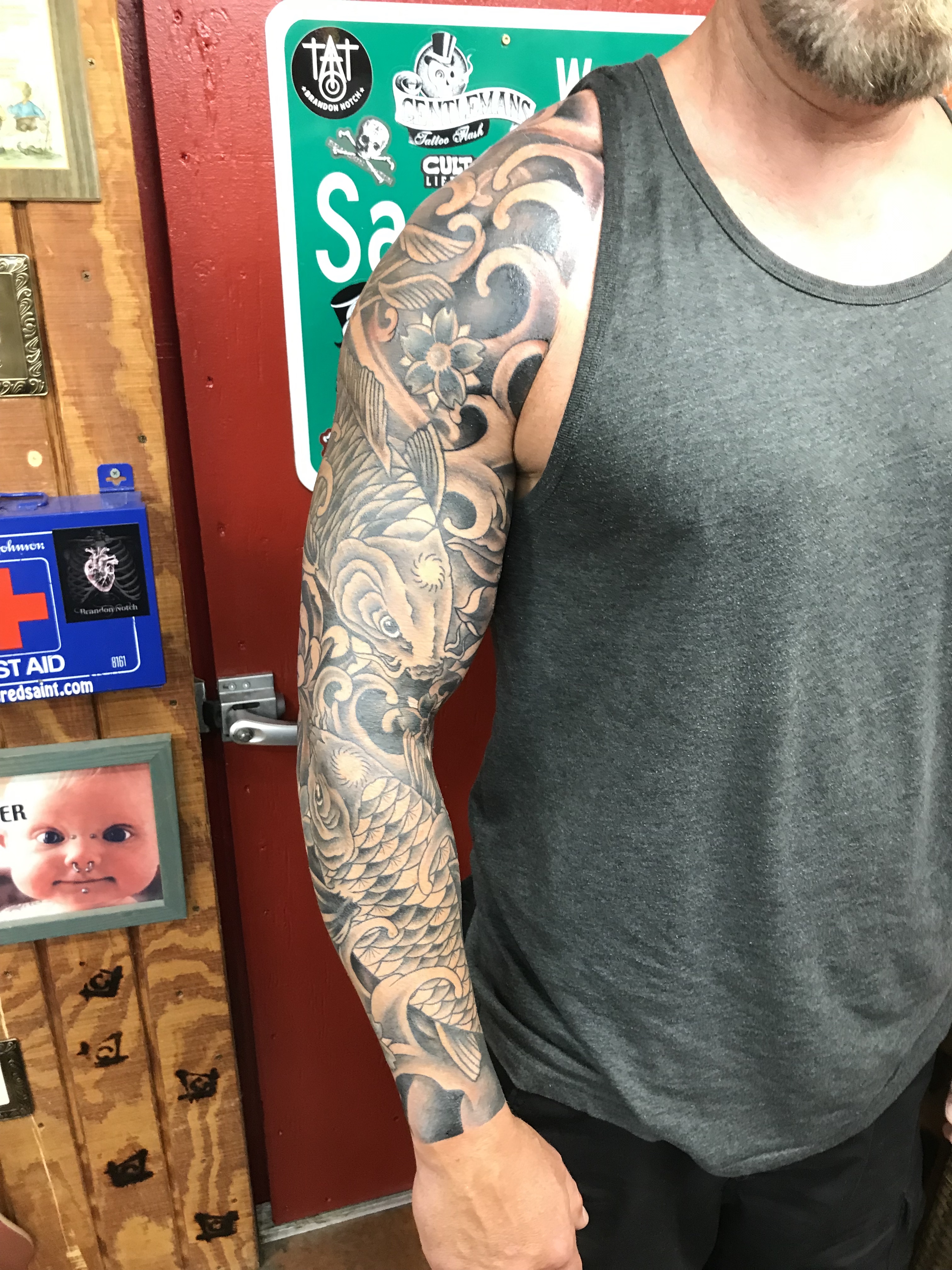  Black & gray koi fish sleeve by Brandon G Notch 