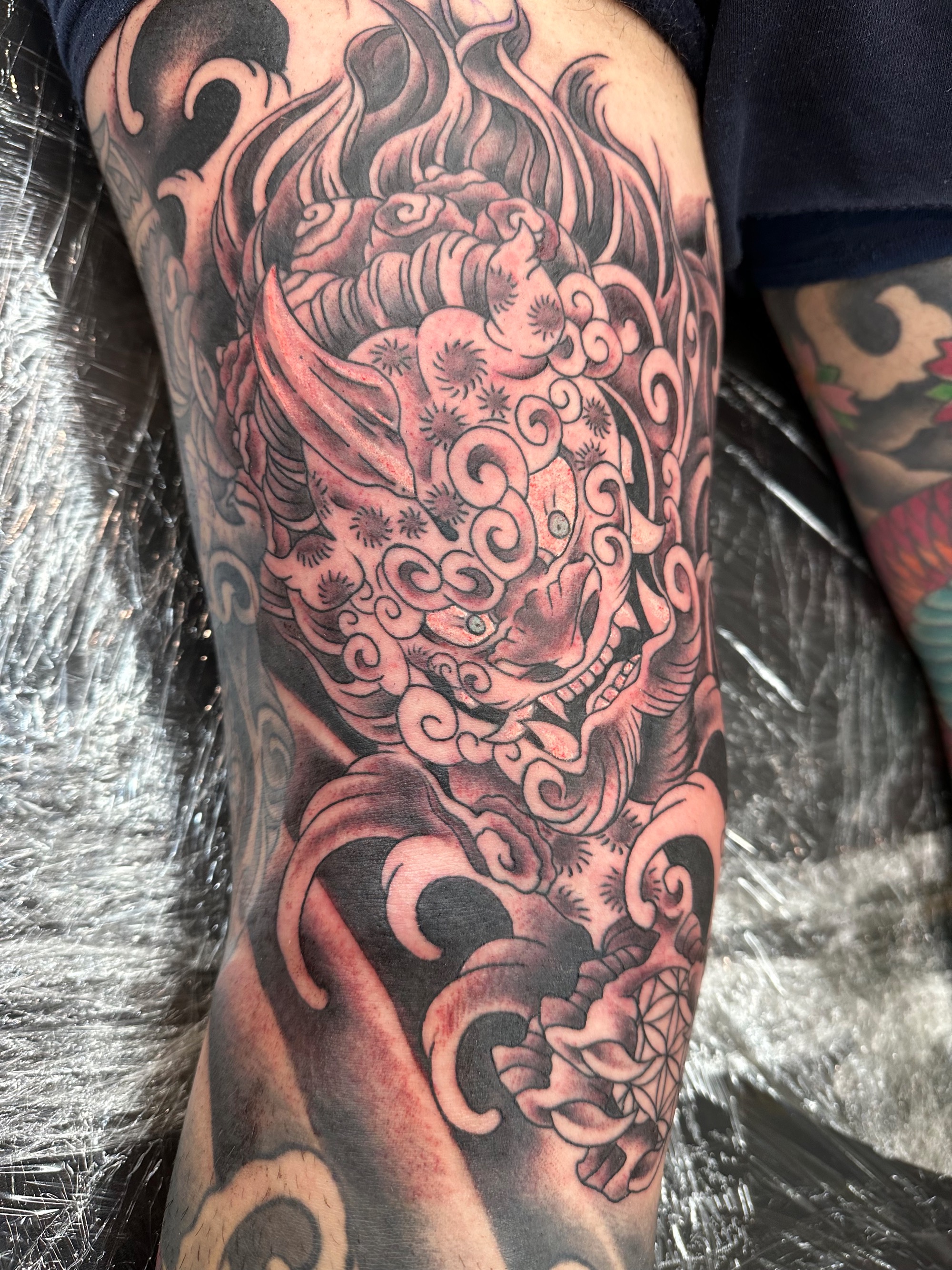  Foo Dog tattooed by Brandon Notch 