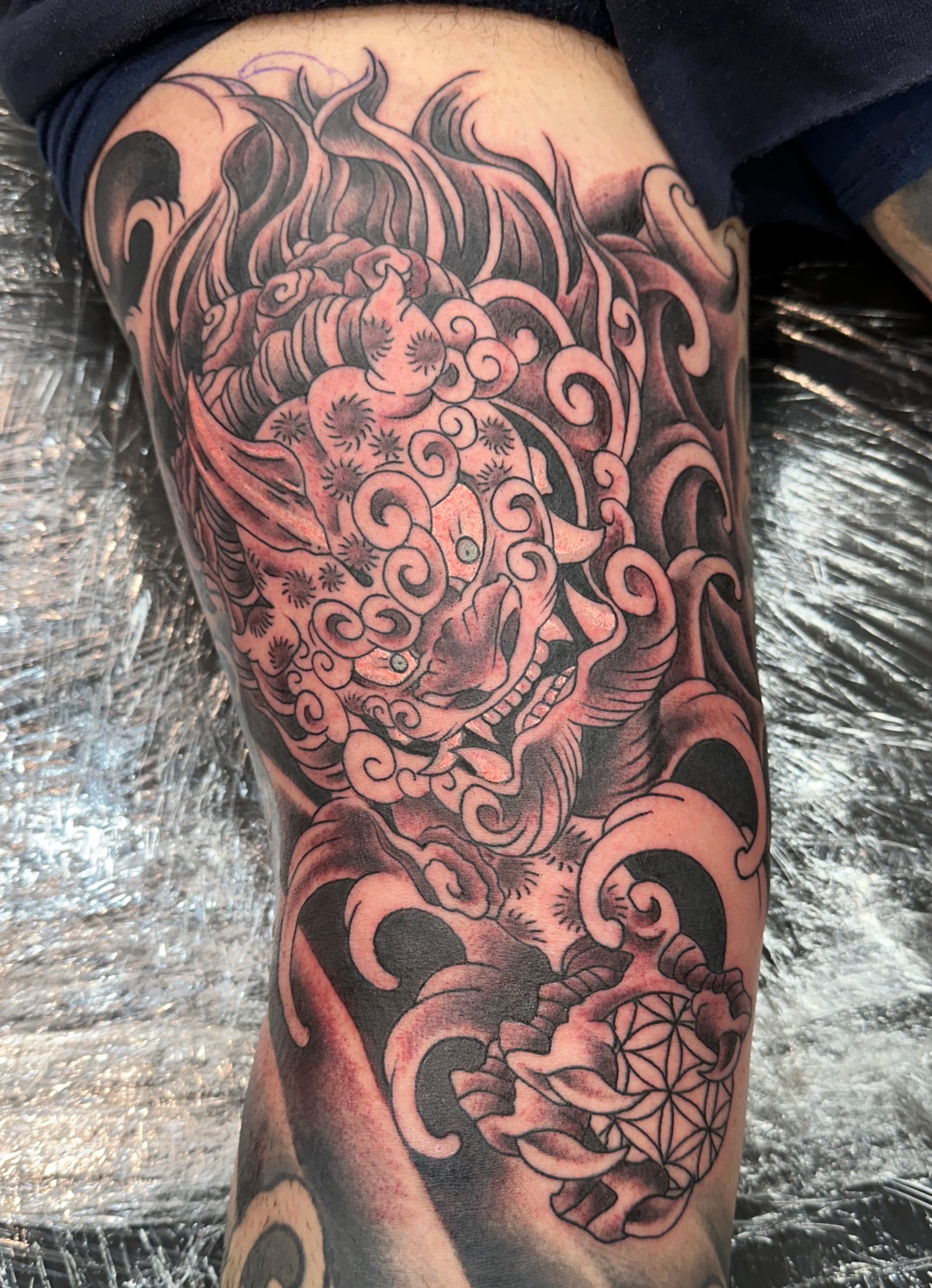  Foo Dog tattooed by Brandon Notch 