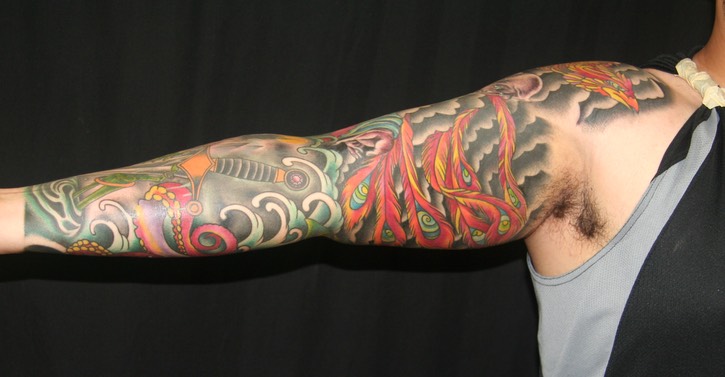  Buddhist monk, octopus, & phoenix sleeve by Brandon Notch 