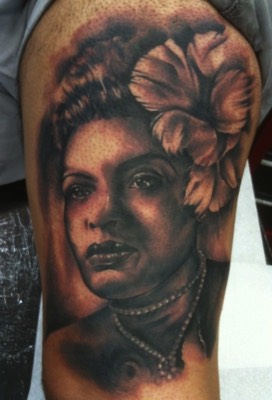  Billie Holiday portrait tattoo by Brandon Notch 