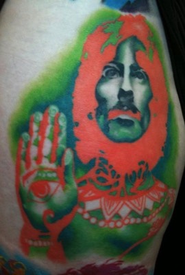  George Harrison art portrait tattooed By Brandon Notch (Mystic George) The Beatles. 