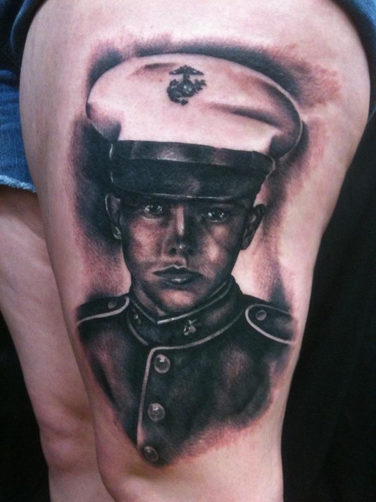 U.S. Marine Portrait Tattoo by Brandon Notch 
