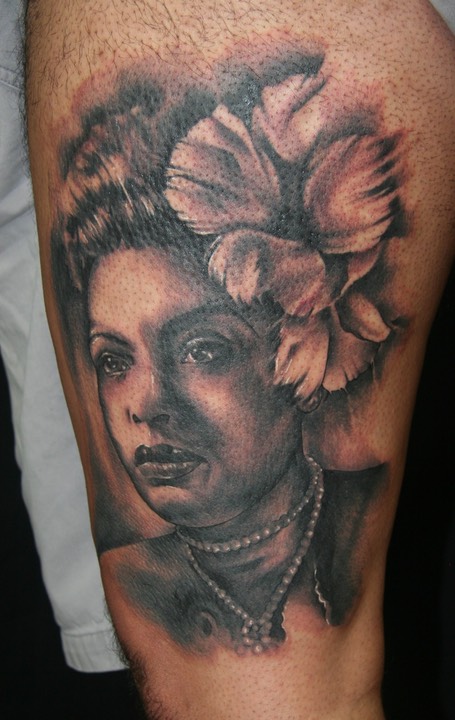  Billie Holiday portrait tattoo by Brandon Notch 