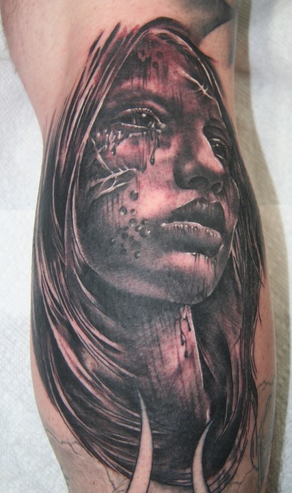  Zombie girl portrait tattoo 