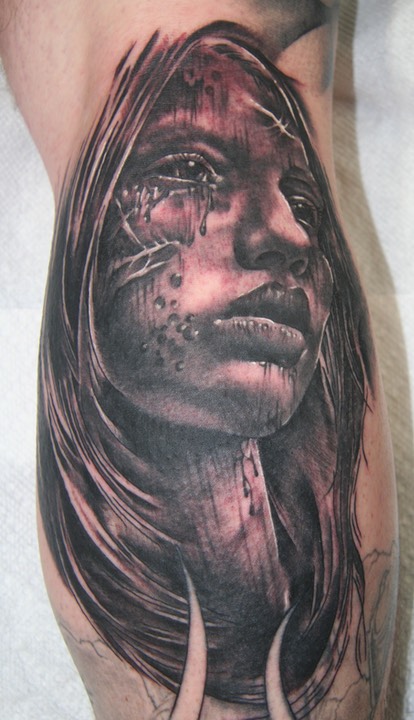  Zombie girl portrait tattoo 
