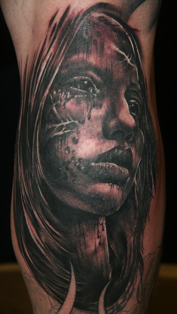  Zombie girl tattoo portrait by Brandon G Notch 